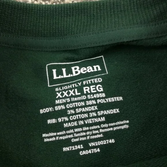 NWT LL Bean Sweatshirt Comfort Camp Crewneck Raglan Green Mens 3XL $70
